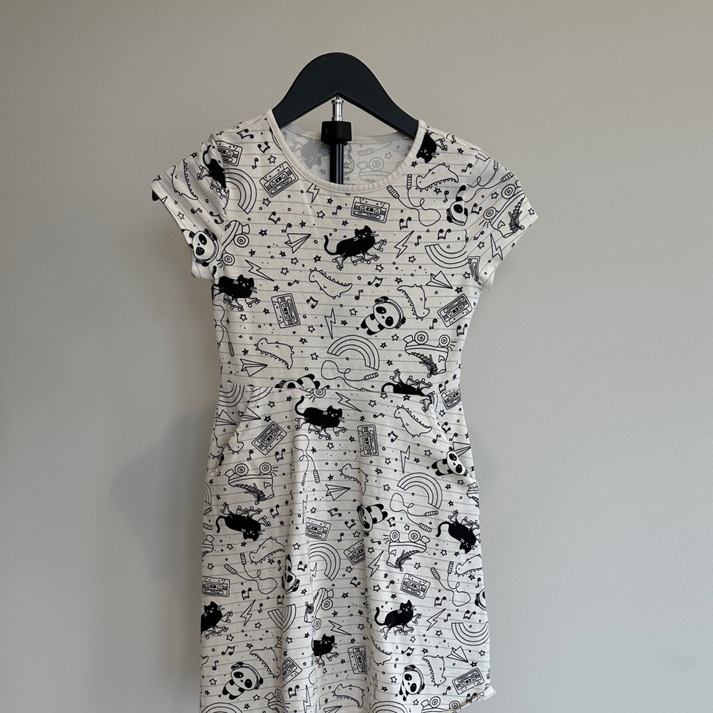 🐼Wonder Nation Girl’s Black & White Dress- cat, panda & music note design 🐈‍⬛🎵